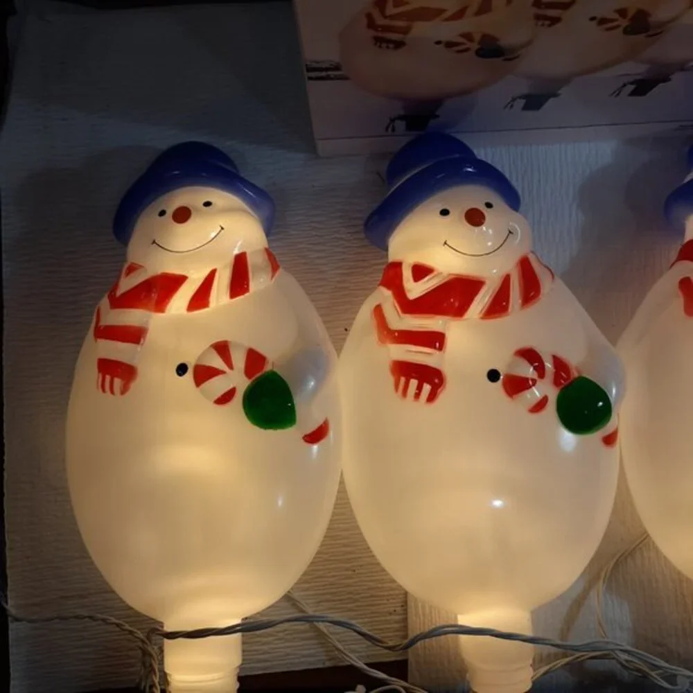 GE StayBright Snowman Pathway light Markers x4 White Christmas blow mold 5280891
